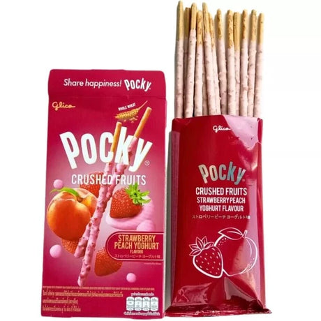 GLICO traškios lazdelės "POCKY" (braškių ir persikų jogurto skonio)